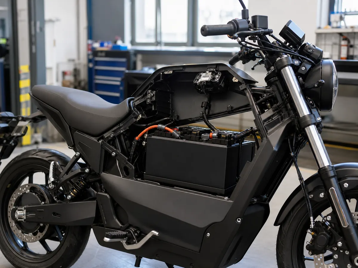 Electric motorcycle battery pack installation